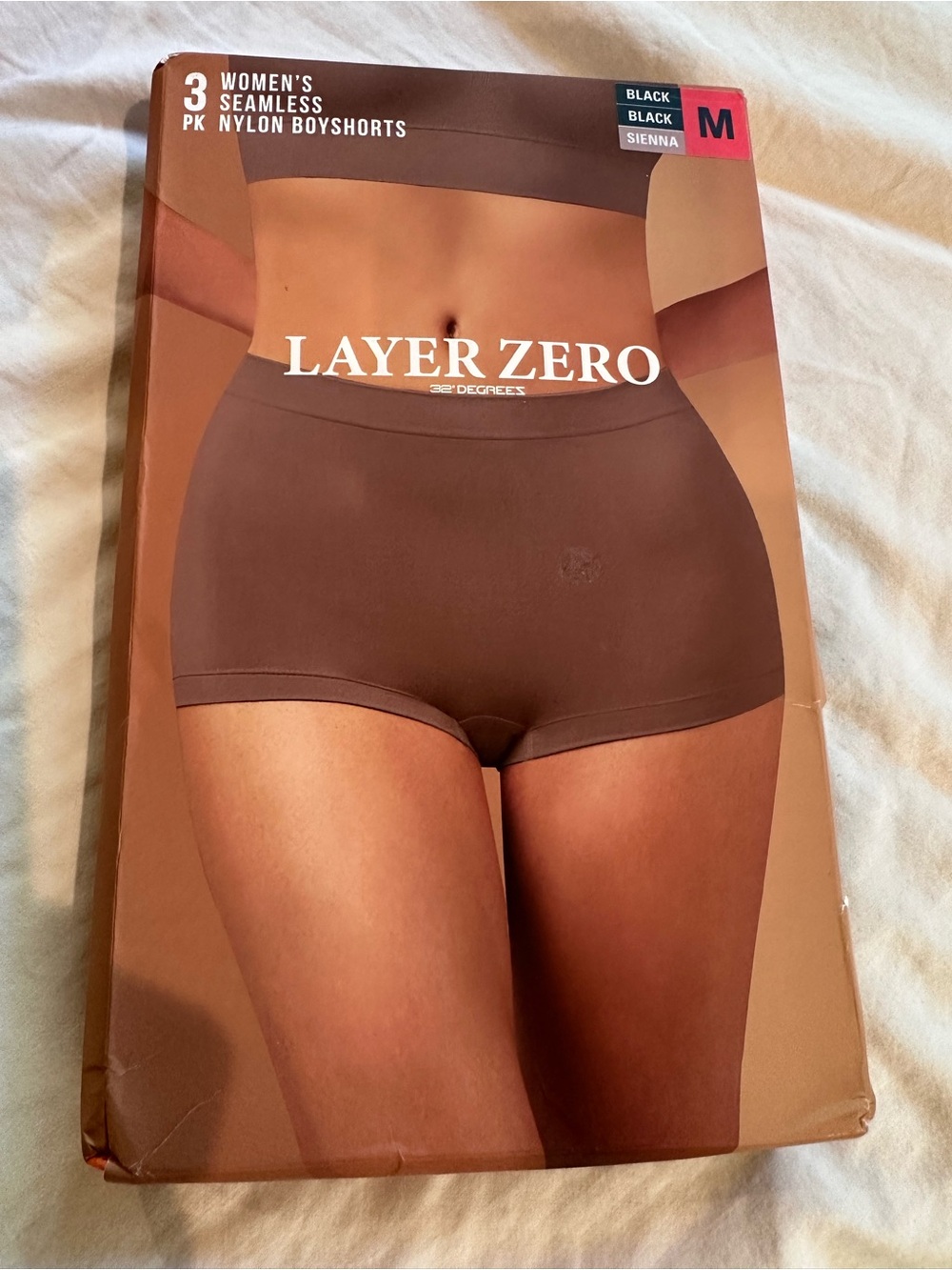 32 Degrees Layer Zero 0 Seamless Nylon Boyshorts - Brown Black 3 pack Seamless